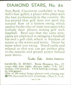 1985 1934-1936 Diamond Stars (reprint) #84 Sam Byrd Back