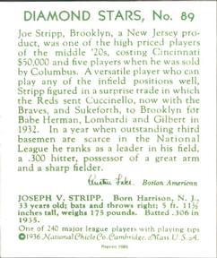 1985 1934-1936 Diamond Stars (reprint) #89 Joe Stripp Back