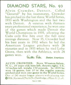 1985 1934-1936 Diamond Stars (reprint) #93 General Crowder Back
