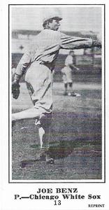 1916 Sporting News (M101-5) Reprint #13 Joe Benz Front