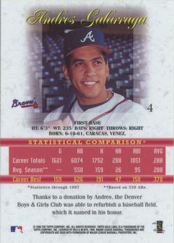 1998 Topps Gold Label - Class 3 #4 Andres Galarraga Back