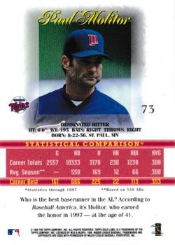 1998 Topps Gold Label - Class 3 #73 Paul Molitor Back