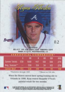 1998 Topps Gold Label - Class 3 #82 Ryan Klesko Back