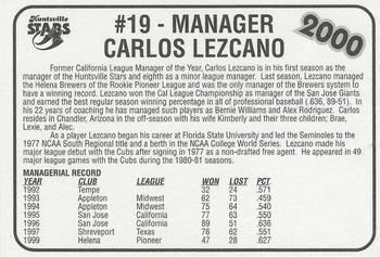 2000 Burger King Huntsville Stars #NNO Carlos Lezcano Back