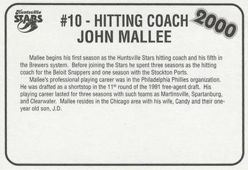 2000 Burger King Huntsville Stars #NNO John Mallee Back
