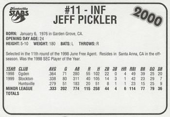 2000 Burger King Huntsville Stars #NNO Jeff Pickler Back