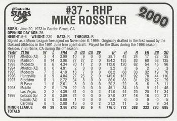 2000 Burger King Huntsville Stars #NNO Mike Rossiter Back