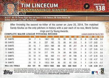2015 Topps - Limited #138 Tim Lincecum Back