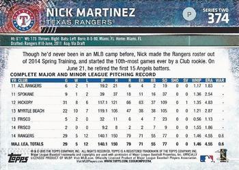 2015 Topps - Limited #374 Nick Martinez Back