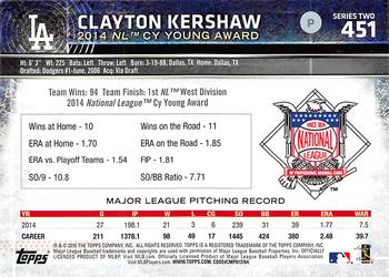2015 Topps - Limited #451 Clayton Kershaw Back
