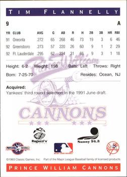 1993 Classic Best Prince William Cannons #9 Tim Flannelly Back