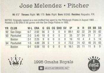 1995 Multi-Ad Omaha Royals #NNO Jose Melendez Back