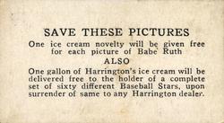 1928 Harrington Ice Cream (F50) #14 Pie Traynor Back