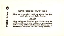 1972 TCMA 1928 Tharp's Ice Cream F50 Reprints #41 Stanley Harris Back