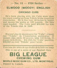 1934 World Wide Gum (V354) #11 Woody English Back