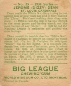 1934 World Wide Gum (V354) #55 Dizzy Dean Back