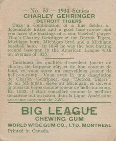 1934 World Wide Gum (V354) #57 Charlie Gehringer Back