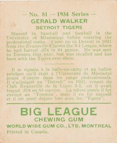 1934 World Wide Gum (V354) #81 Gerald Walker Back