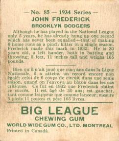 1934 World Wide Gum (V354) #85 John Frederick Back