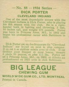 1934 World Wide Gum (V354) #88 Dick Porter Back