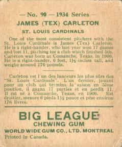 1934 World Wide Gum (V354) #90 James Carleton Back