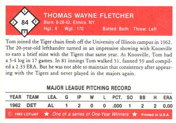 1983 Fritsch One Year Winners #84 Tom Fletcher Back