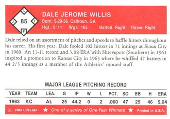 1983 Fritsch One Year Winners #85 Dale Willis Back