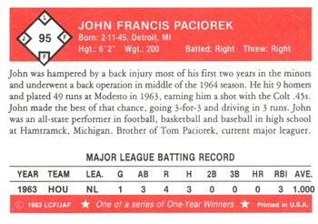 1983 Fritsch One Year Winners #95 John Paciorek Back