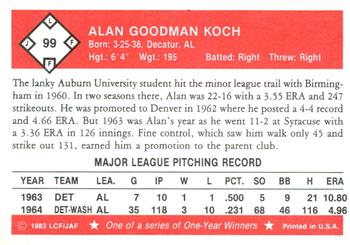 1983 Fritsch One Year Winners #99 Alan Koch Back
