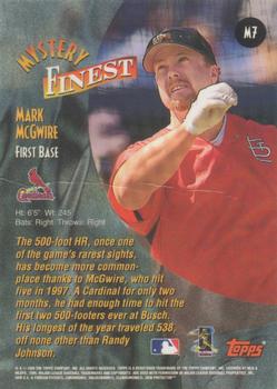 1998 Topps - Mystery Finest Bordered #M7 Mark McGwire Back