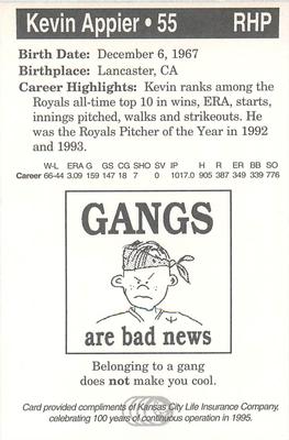 1995 Kansas City Royals Police #55 Kevin Appier Back