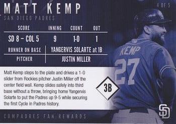 2015 Compadres Fan Rewards San Diego Padres First Cycle #4 Matt Kemp Back
