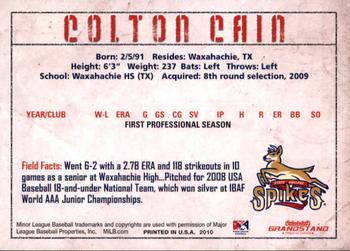 2010 Grandstand State College Spikes #NNO Colton Cain Back