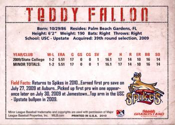 2010 Grandstand State College Spikes #NNO Teddy Fallon Back