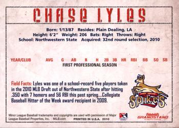 2010 Grandstand State College Spikes #NNO Chase Lyles Back