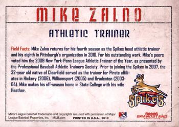 2010 Grandstand State College Spikes #NNO Mike Zalno Back