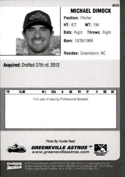 2012 Choice Greeneville Astros #05 Michael Dimock Back