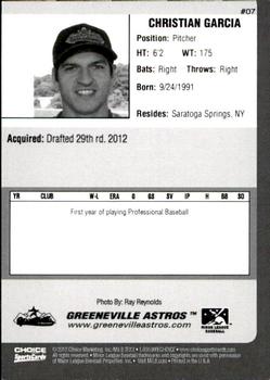 2012 Choice Greeneville Astros #07 Christian Garcia Back