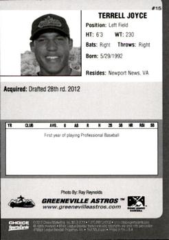 2012 Choice Greeneville Astros #15 Terrell Joyce Back