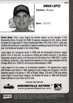 2012 Choice Greeneville Astros #31 Omar Lopez Back