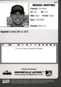2012 Choice Greeneville Astros #17 Michael Martinez Back