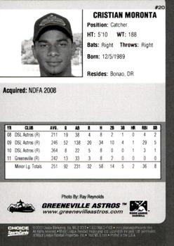 2012 Choice Greeneville Astros #20 Cristian Moronta Back
