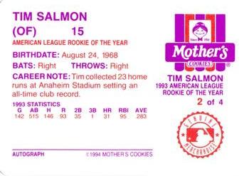 1994 Mother's Cookies Tim Salmon #2 Tim Salmon Back