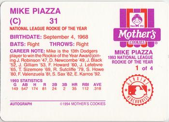 1994 Mother's Cookies Mike Piazza #1 Mike Piazza Back