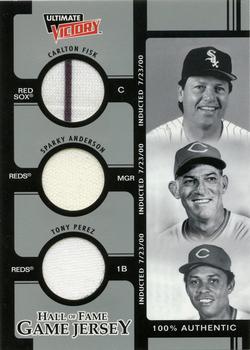 2000 Upper Deck Ultimate Victory - Hall of Fame Game Jersey #UV-C Carlton Fisk / Sparky Anderson / Tony Perez Front