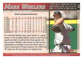 1998 Topps Opening Day #84 Mark Wohlers Back