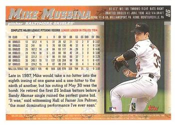 1998 Topps Opening Day #86 Mike Mussina Back
