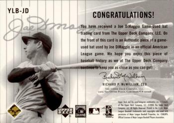 2000 Upper Deck Yankees Legends - Joe DiMaggio Memorabilia #YLB-JD Joe DiMaggio Back