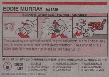 1998 Homers Cookies #6 Eddie Murray Back