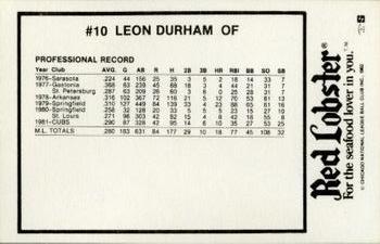 1982 Red Lobster Chicago Cubs #NNO Leon Durham Back
